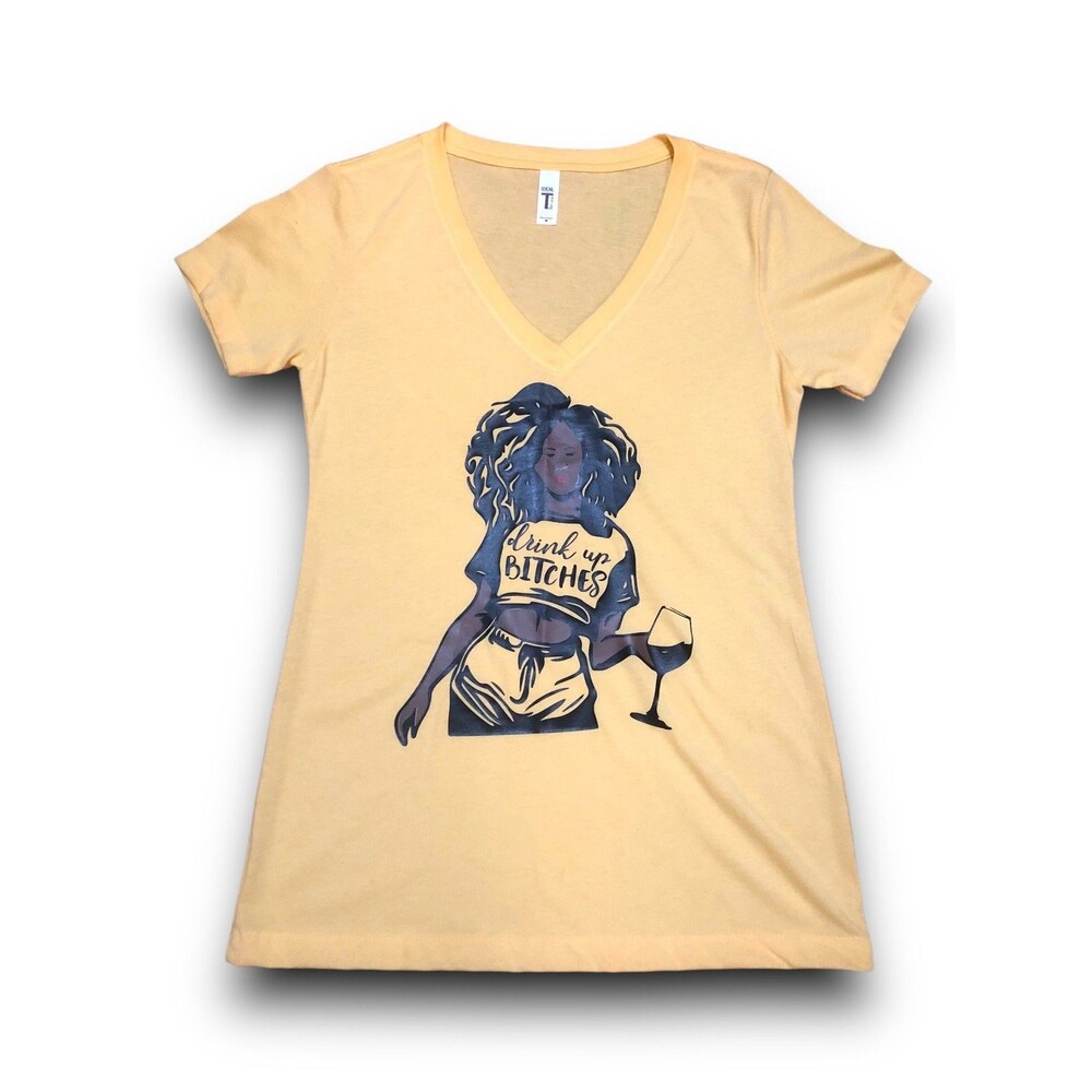 Women's "Drink Up" Graphic V-Neck T-Shirt - Med